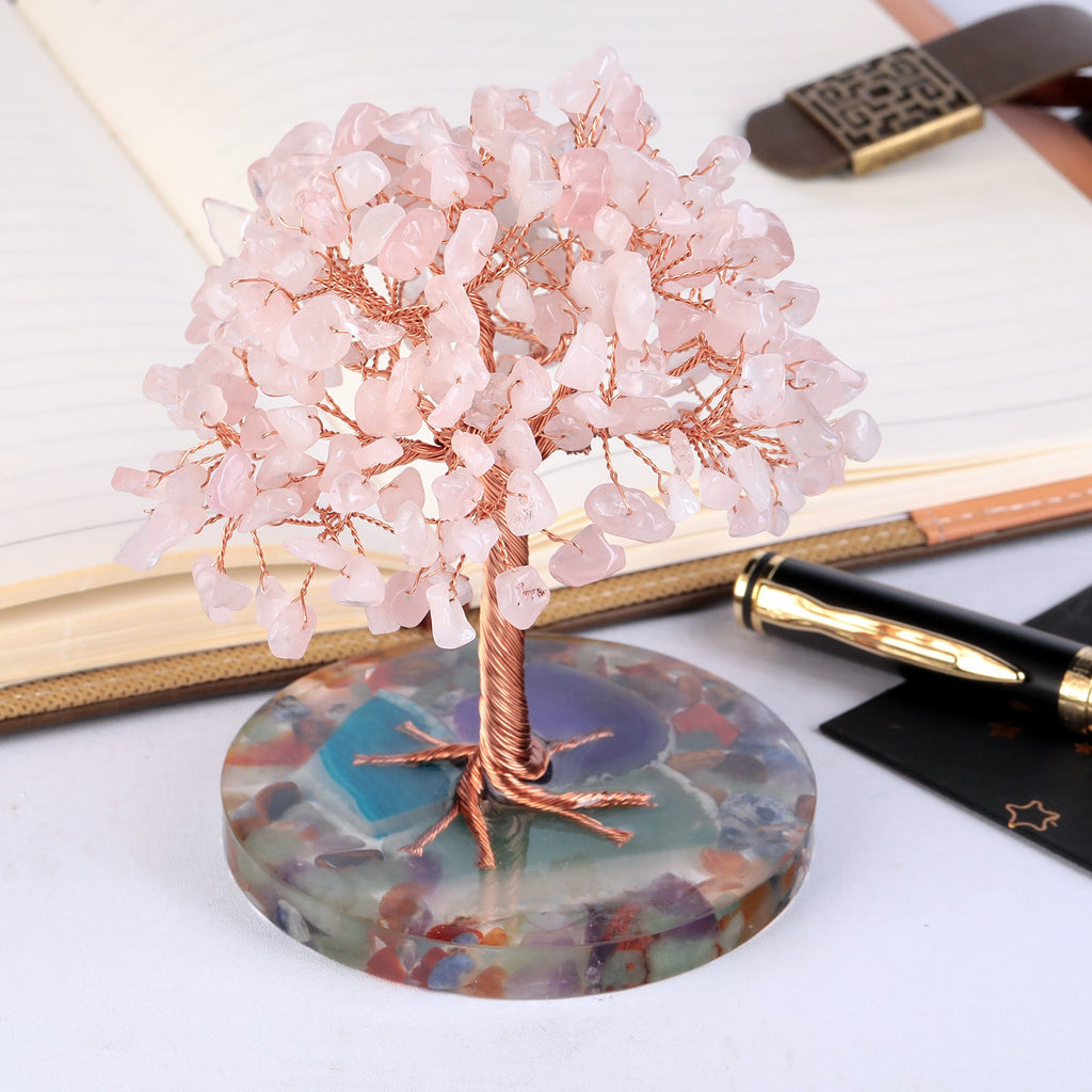 Giftoluck Round Agate Piece Base Healing Crystal Feng Shui Tree