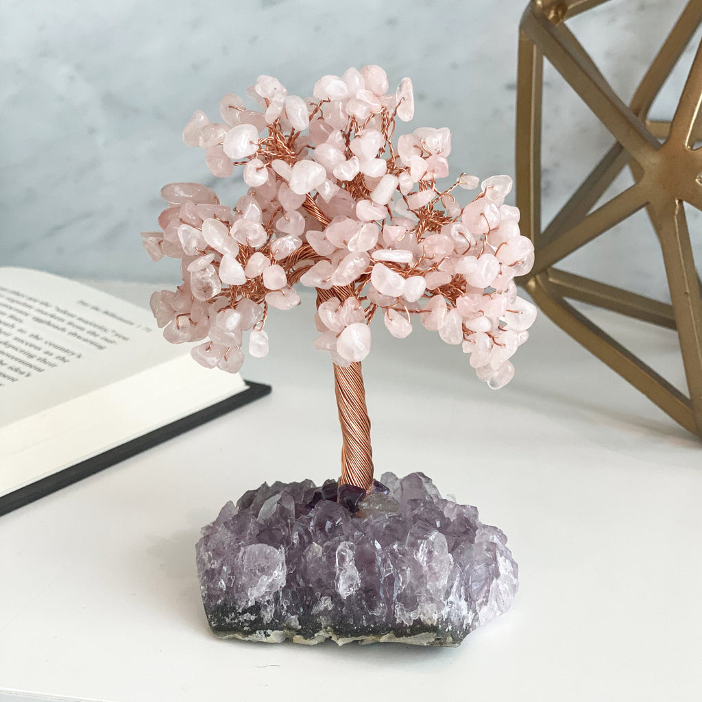 Giftoluck Tree Of Life Rose Quartz With Amethyst Base Feng Shui Tree