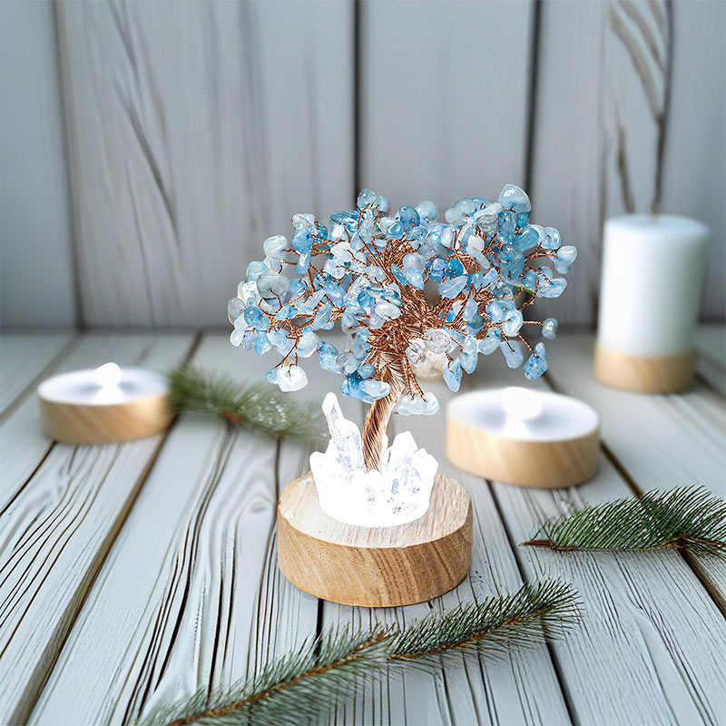 Giftoluck Aquamarine Crystal Feng Shui Tree Lamp