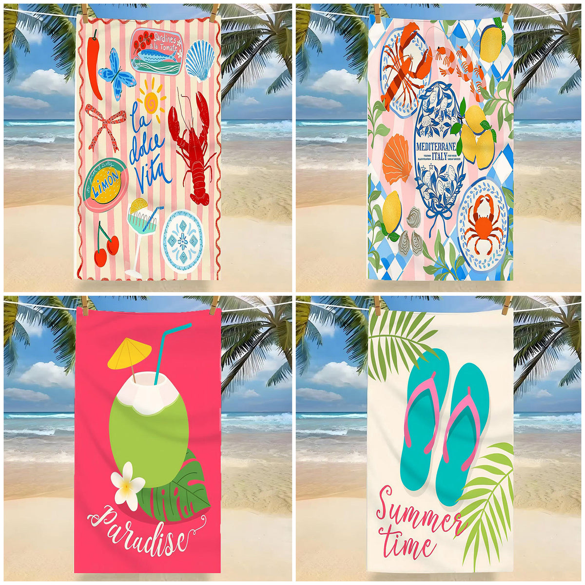 GiftoLuck Tropical Coconut Tree Beach Towel Quick Dry Summer Vacation Travel Bath Towel