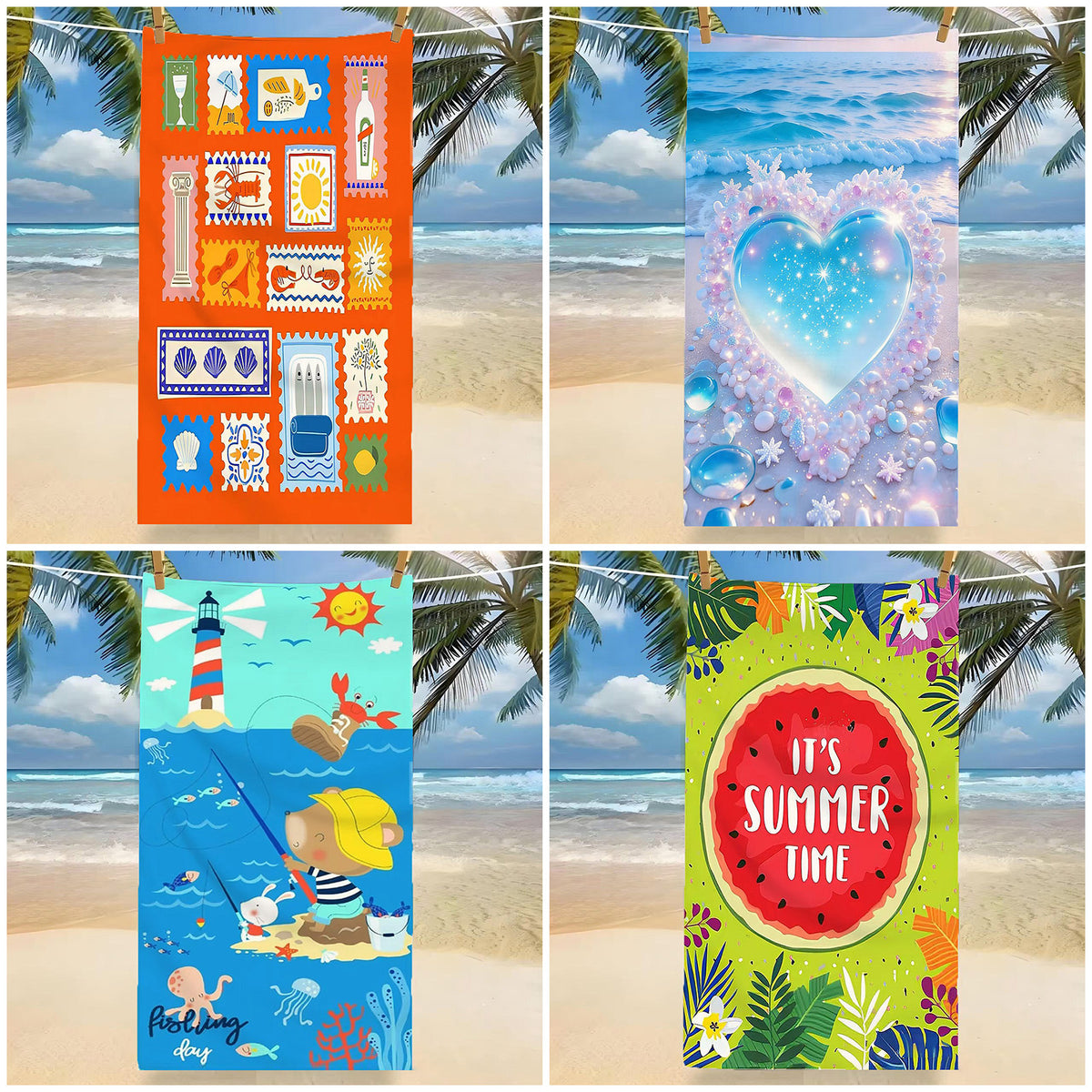 GiftoLuck Tropical Coconut Tree Beach Towel Quick Dry Summer Vacation Travel Bath Towel