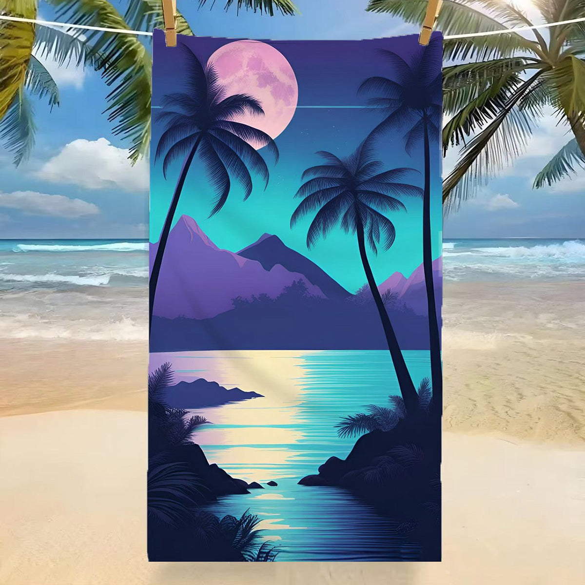 GiftoLuck Tropical Coconut Tree Beach Towel Quick Dry Summer Vacation Travel Bath Towel