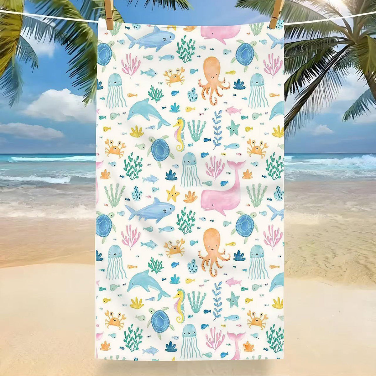 GiftoLuck Tropical Coconut Tree Beach Towel Quick Dry Summer Vacation Travel Bath Towel