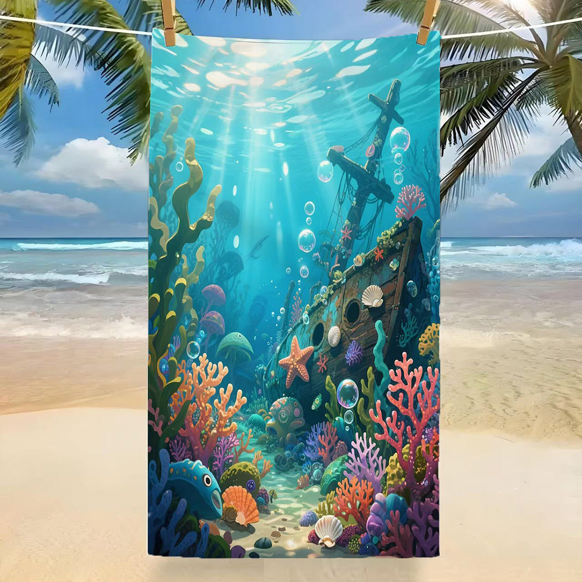 GiftoLuck Tropical Coconut Tree Beach Towel Quick Dry Summer Vacation Travel Bath Towel