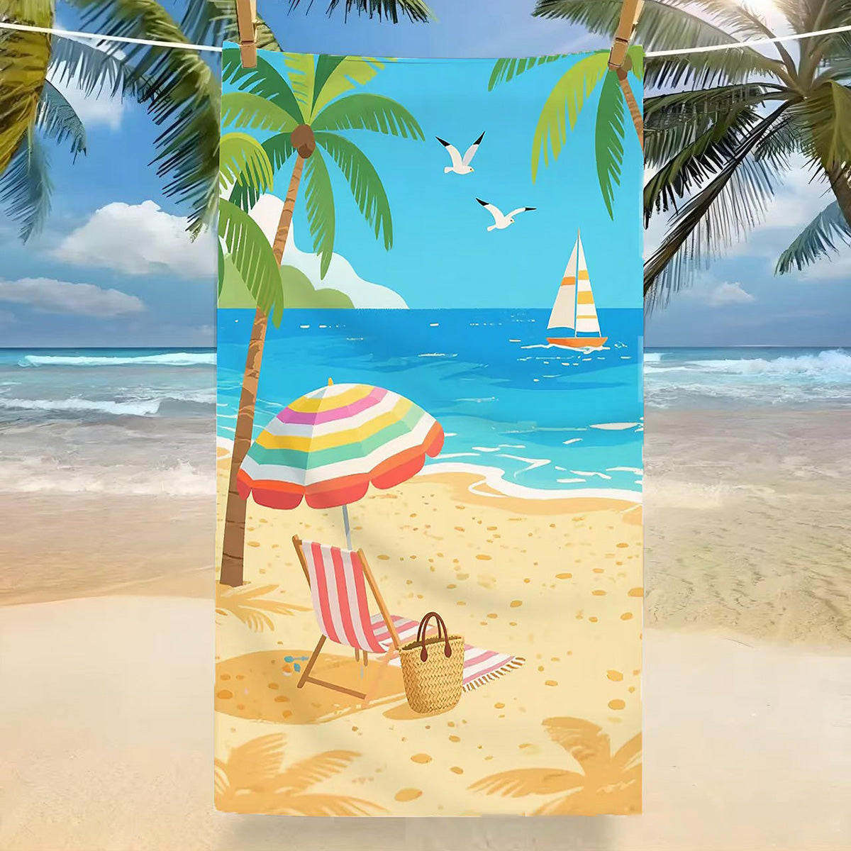 GiftoLuck Tropical Coconut Tree Beach Towel Quick Dry Summer Vacation Travel Bath Towel