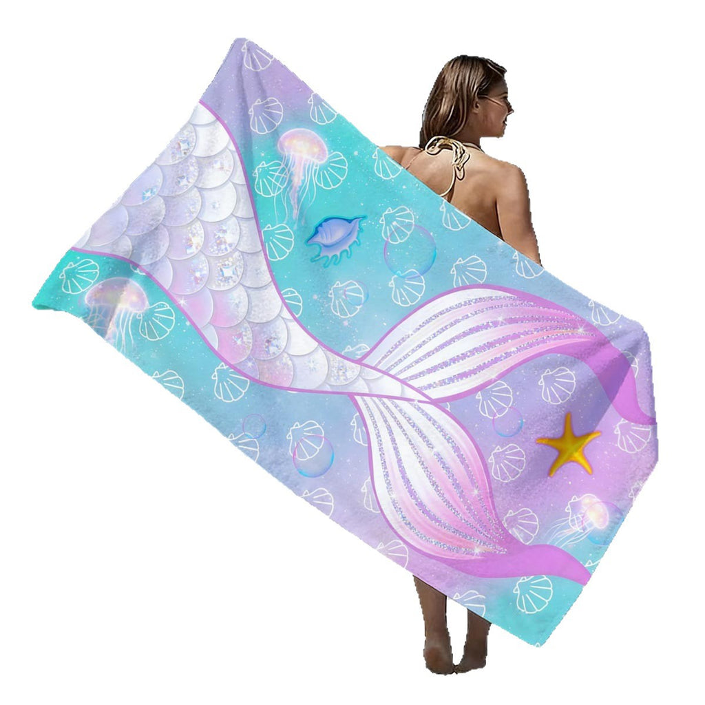 GiftoLuck Mermaid Print Beach Towel Quick Dry Microfiber Sand Free Summer Travel Bath Towel