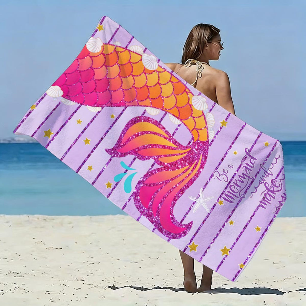 GiftoLuck Mermaid Print Beach Towel Quick Dry Microfiber Sand Free Summer Travel Bath Towel