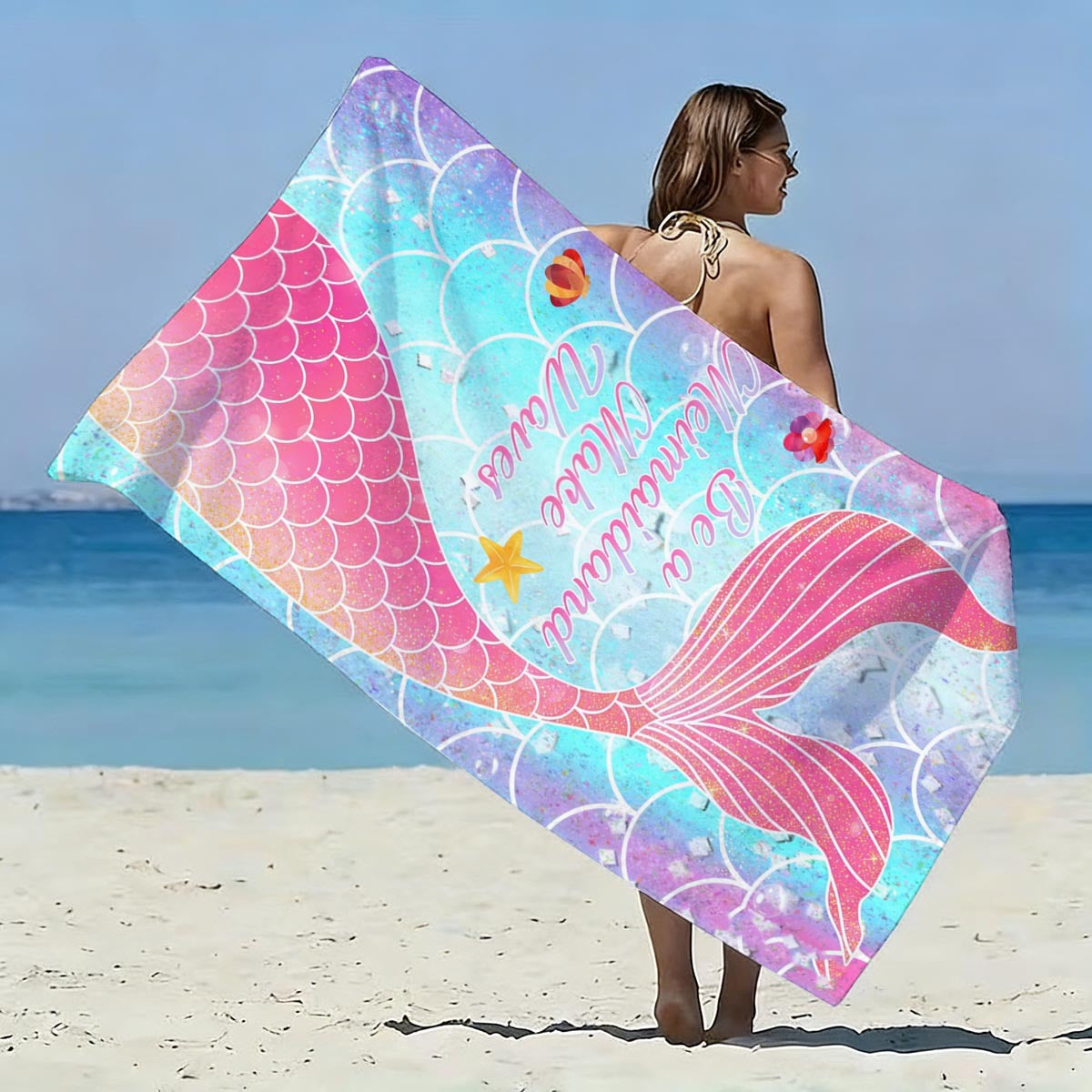 GiftoLuck Mermaid Print Beach Towel Quick Dry Microfiber Sand Free Summer Travel Bath Towel