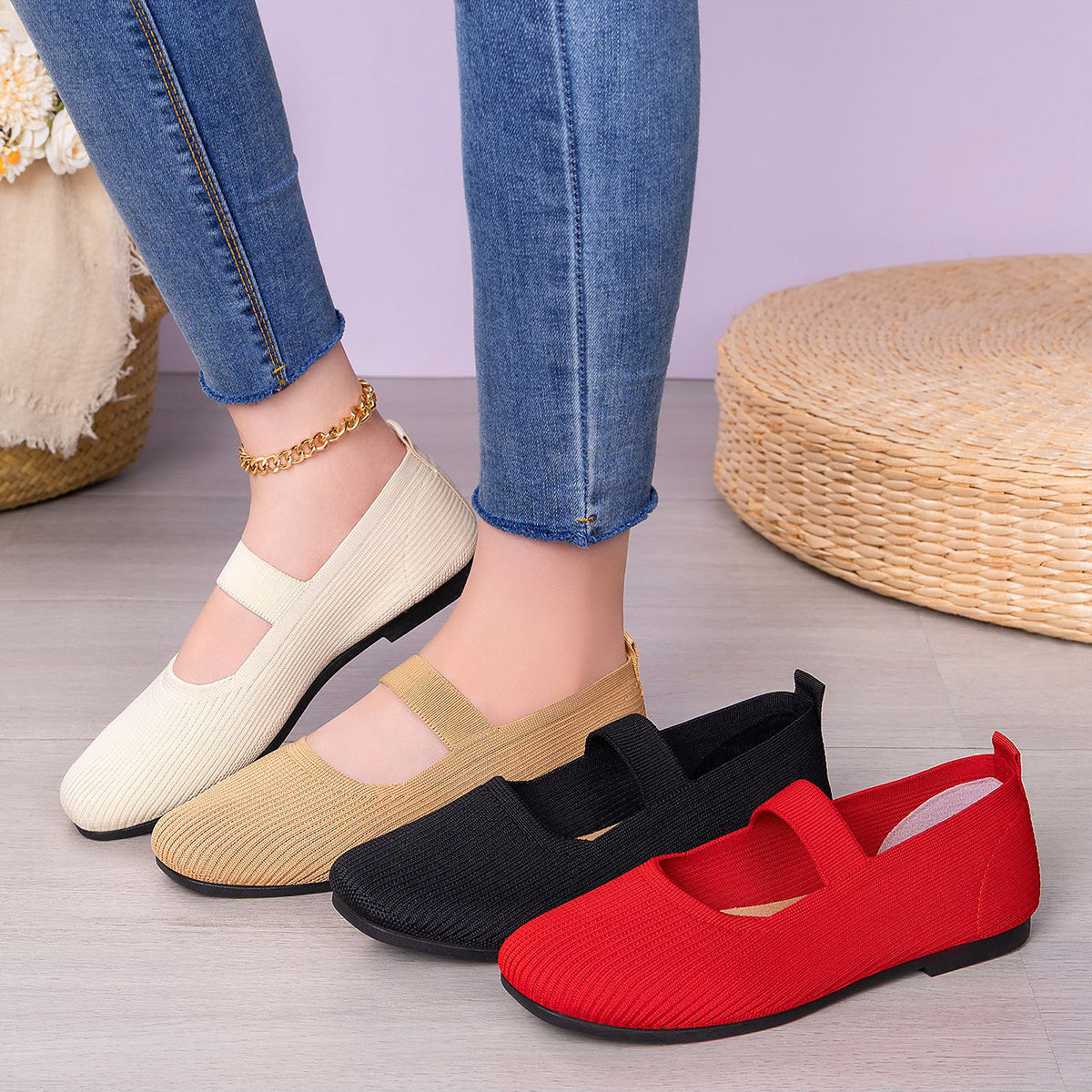 GifitoLuck Women’s Breathable Slip-On Casual Flats, Soft Sole Strap-on Shoes for Spring to Autumn, Comfortable Everyday Walking Gift for Mother's Day