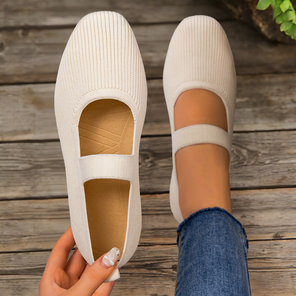 GifitoLuck Women’s Breathable Slip-On Casual Flats, Soft Sole Strap-on Shoes for Spring to Autumn, Comfortable Everyday Walking Gift for Mother's Day