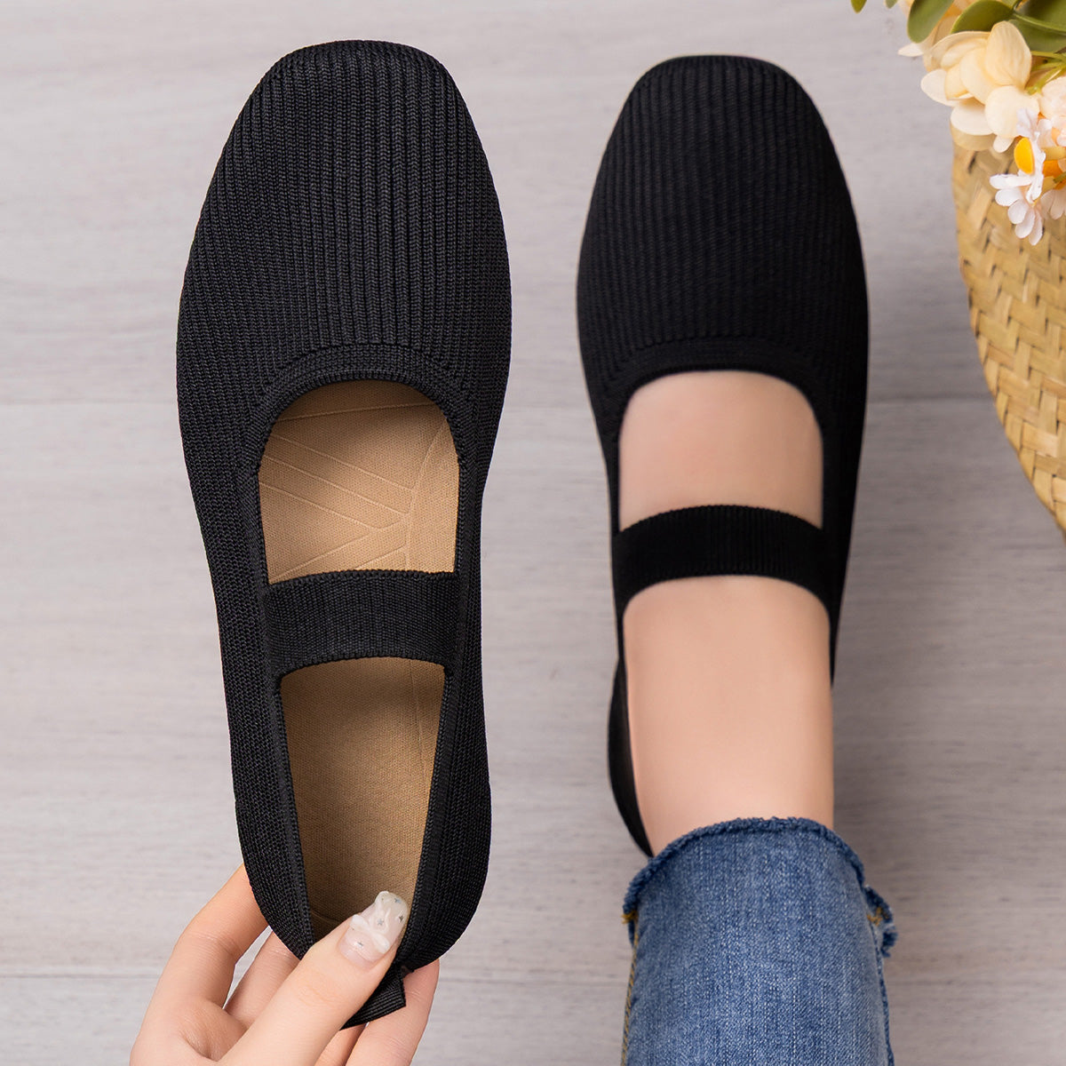 GifitoLuck Women’s Breathable Slip-On Casual Flats, Soft Sole Strap-on Shoes for Spring to Autumn, Comfortable Everyday Walking Gift for Mother's Day