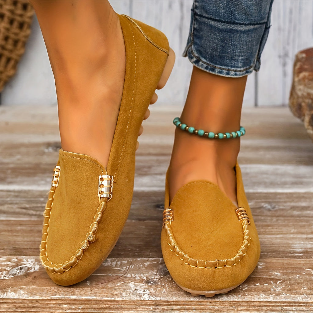 GifitoLuck Women’s Metal Stitch Loafers, Lightweight Slip-On Flat Moccasin Shoes for Spring 2026, Comfortable Everyday Walking Gift for Mum or Grandma