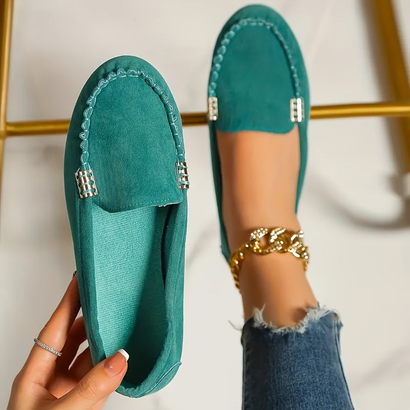 GifitoLuck Women’s Metal Stitch Loafers, Lightweight Slip-On Flat Moccasin Shoes for Spring 2026, Comfortable Everyday Walking Gift for Mum or Grandma