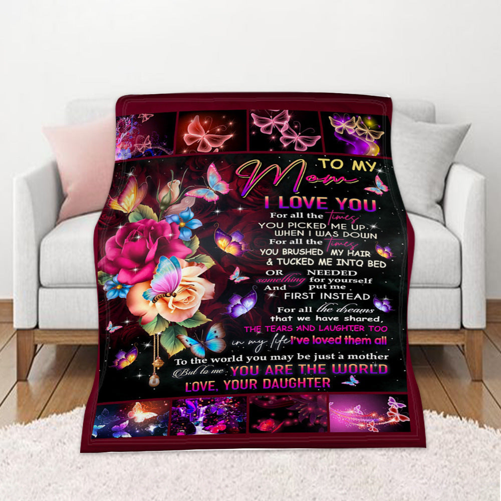 GiftoLuck “To My Mom” Flannel Blanket Soft Cozy Throw Perfect Gift for Mother's Day,Birthday,Holiday
