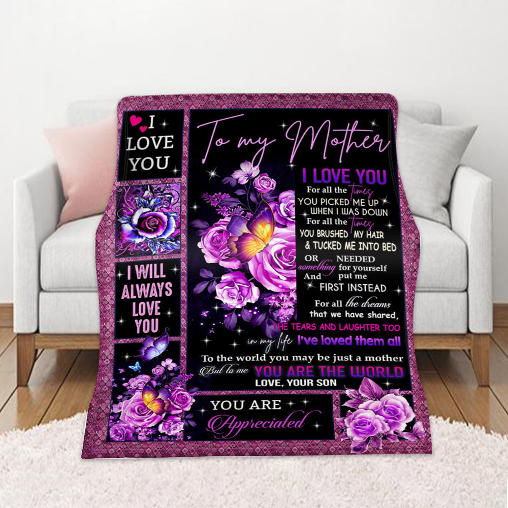 GiftoLuck “To My Mom” Flannel Blanket Soft Cozy Throw Perfect Gift for Mother's Day,Birthday,Holiday