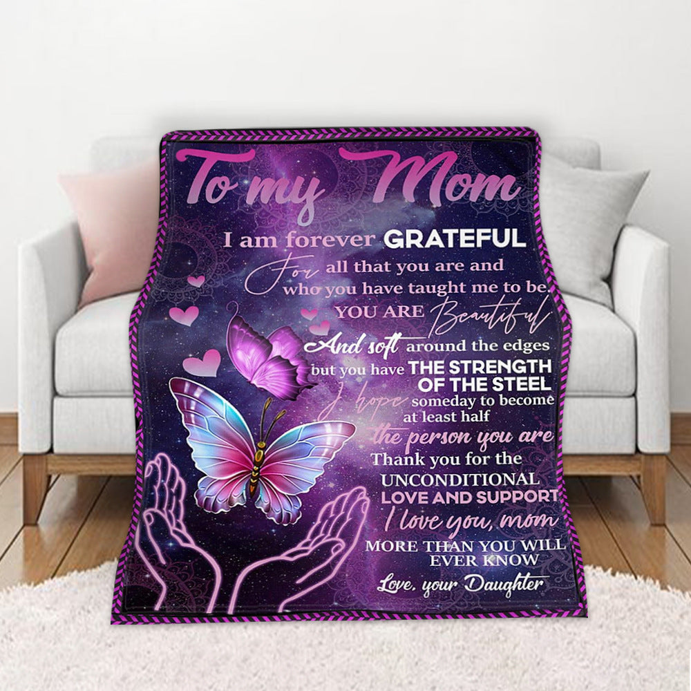 GiftoLuck “To My Mom” Flannel Blanket Soft Cozy Throw Perfect Gift for Mother's Day,Birthday,Holiday