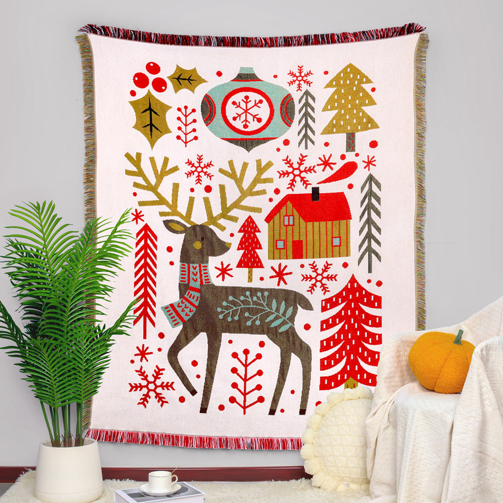 GiftoLuck Merry Christmas Jacquard Tapestry Throw Blanket Sofa Cover X'mas Gift