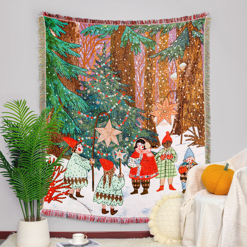 GiftoLuck Merry Christmas Jacquard Tapestry Throw Blanket Sofa Cover X'mas Gift