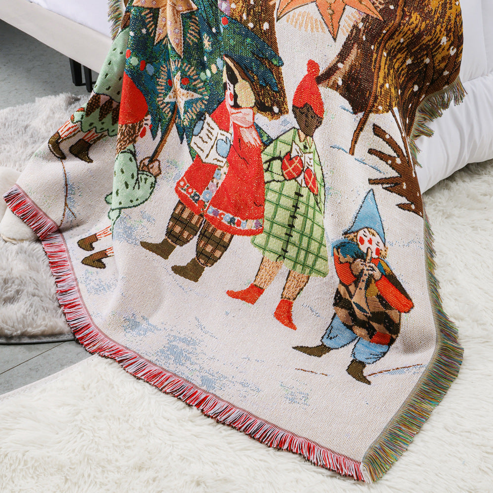 GiftoLuck Merry Christmas Jacquard Tapestry Throw Blanket Sofa Cover X'mas Gift