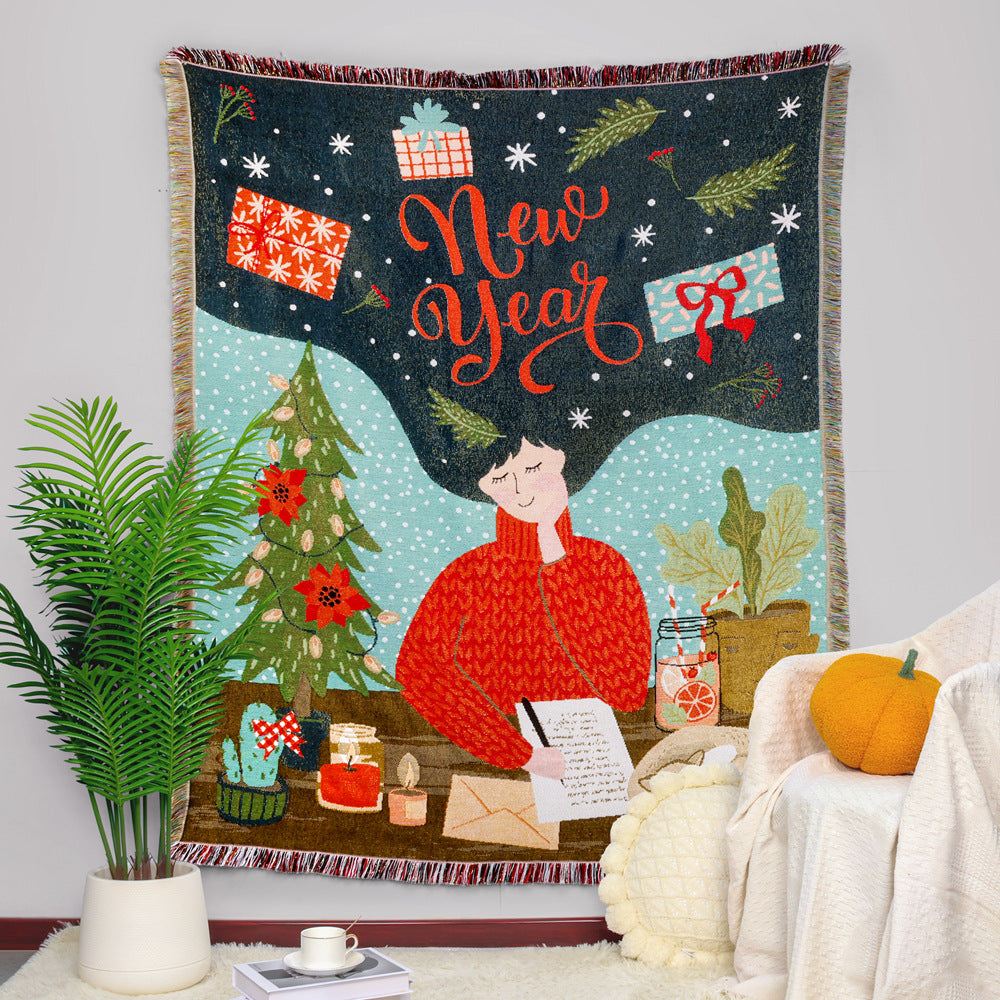 GiftoLuck Merry Christmas Jacquard Tapestry Throw Blanket Sofa Cover X'mas Gift