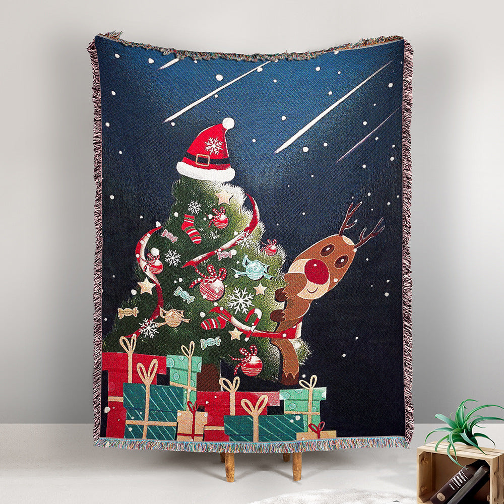 GiftoLuck Merry Christmas Jacquard Tapestry Throw Blanket Sofa Cover X'mas Gift Idea