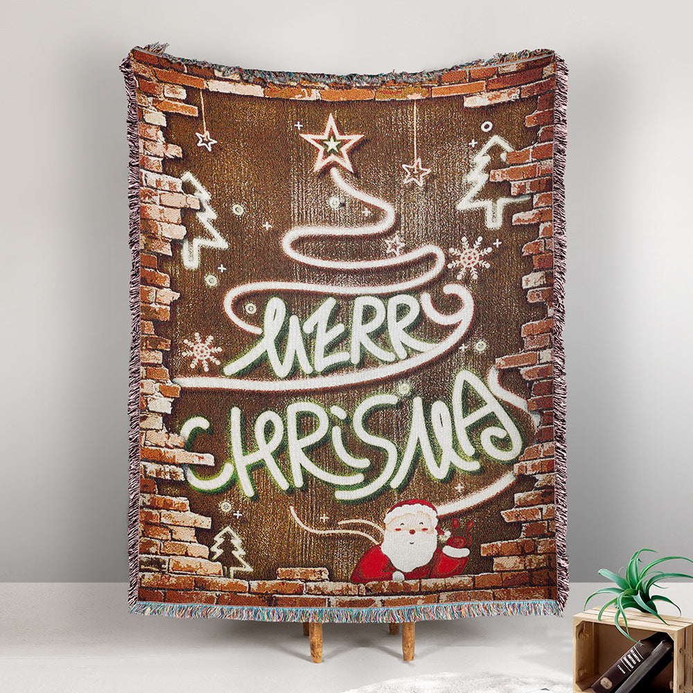 GiftoLuck Merry Christmas Jacquard Tapestry Throw Blanket Sofa Cover X'mas Gift Idea