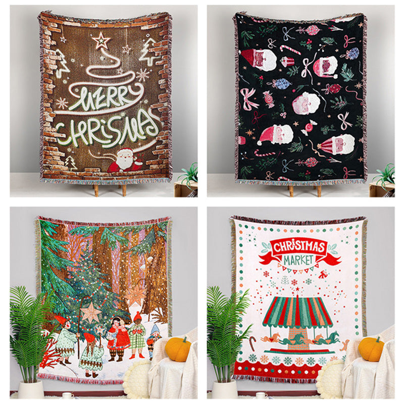 GiftoLuck Merry Christmas Jacquard Tapestry Throw Blanket Sofa Cover X'mas Gift Idea