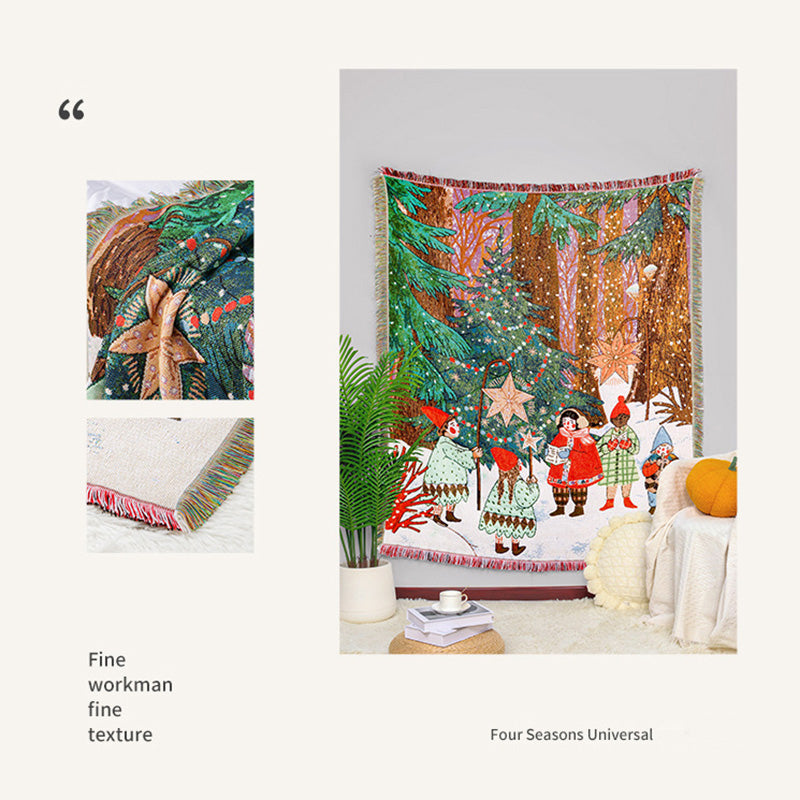 GiftoLuck Merry Christmas Jacquard Tapestry Throw Blanket Sofa Cover X'mas Gift Idea
