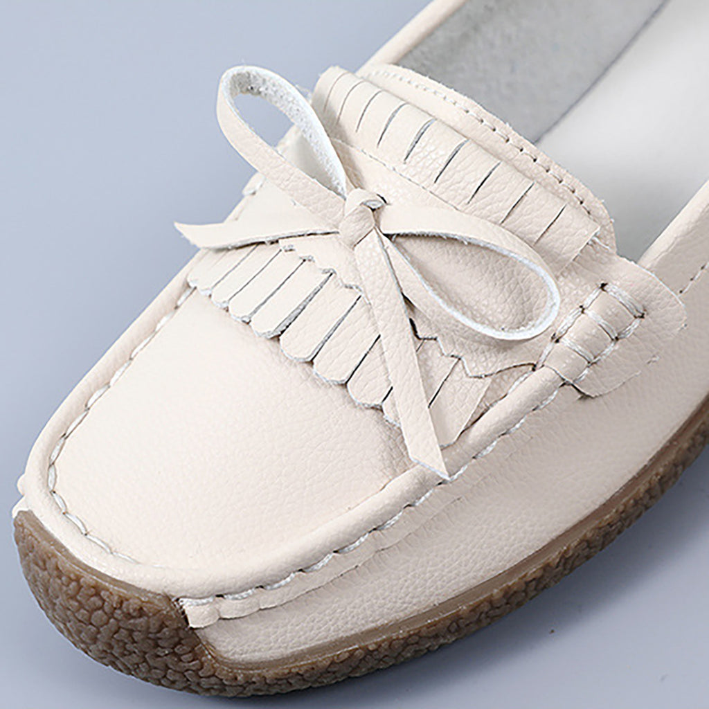 GifitoLuck Women’s Soft Leather Loafers with Tassel Bow, Lightweight Slip-On Flat Shoes, Cushioned Sole Casual Comfort Shoes, Thoughtful Gift for Mum or Grandma