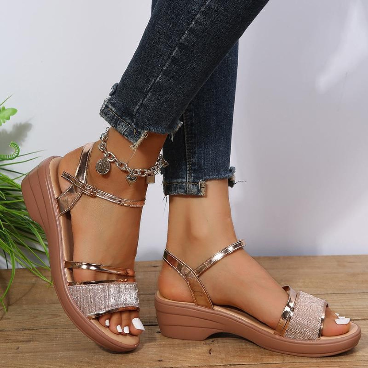 GiftoLuck Women Summer 2025 Shoes Rhinestone Peep-toe Sandals