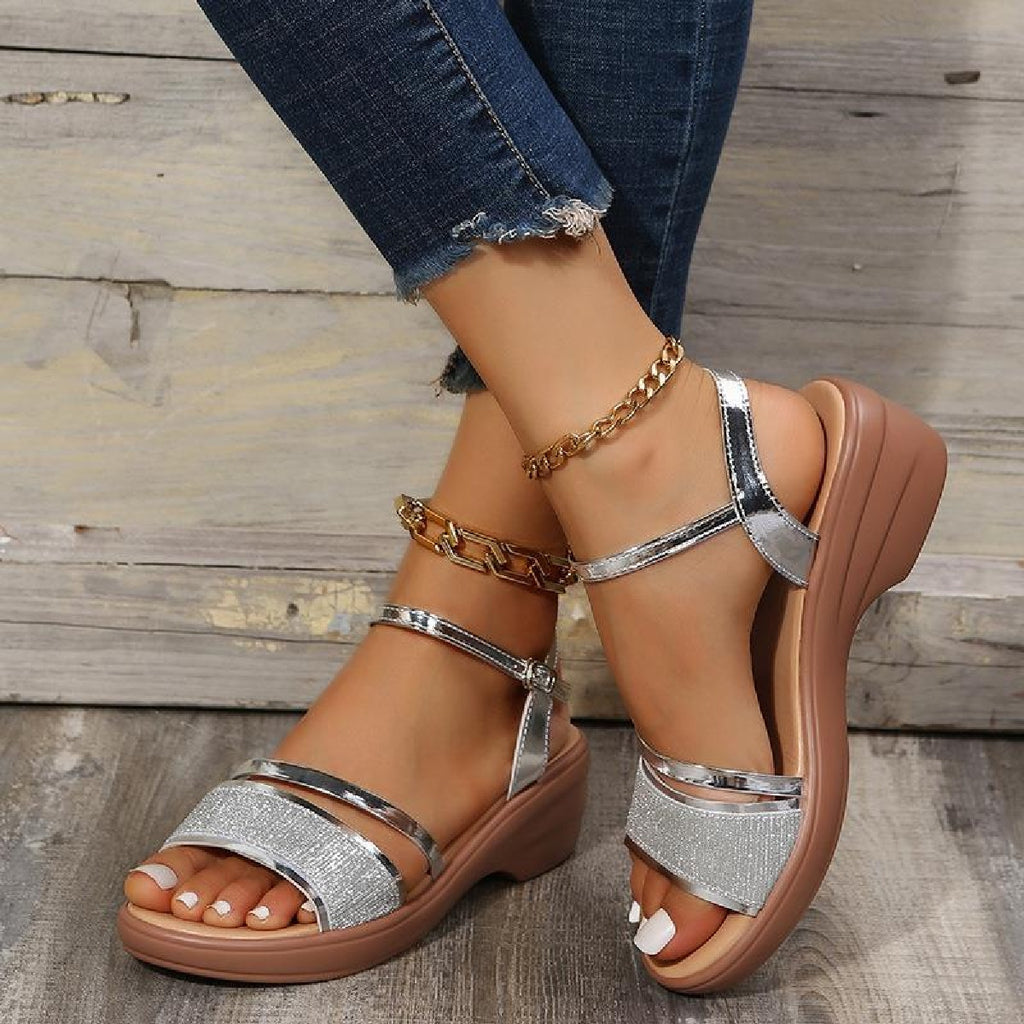 GiftoLuck Women Summer 2025 Shoes Rhinestone Peep-toe Sandals