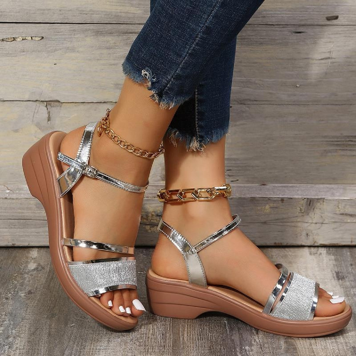 GiftoLuck Women Summer 2025 Shoes Rhinestone Peep-toe Sandals