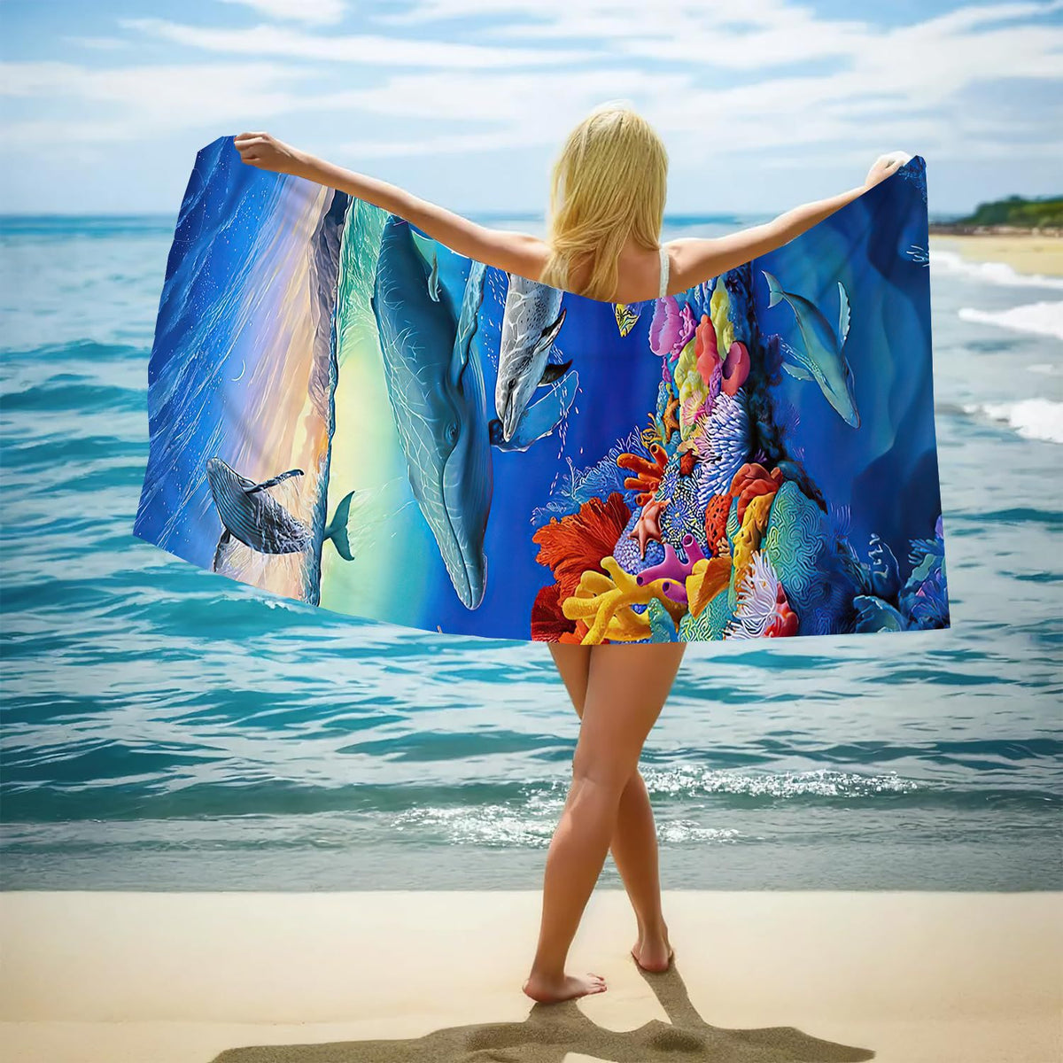 GiftoLuck Ocean World Sand Free Beach Towel Quick Dry Turtle Dolphin Summer Holiday Travel Towel
