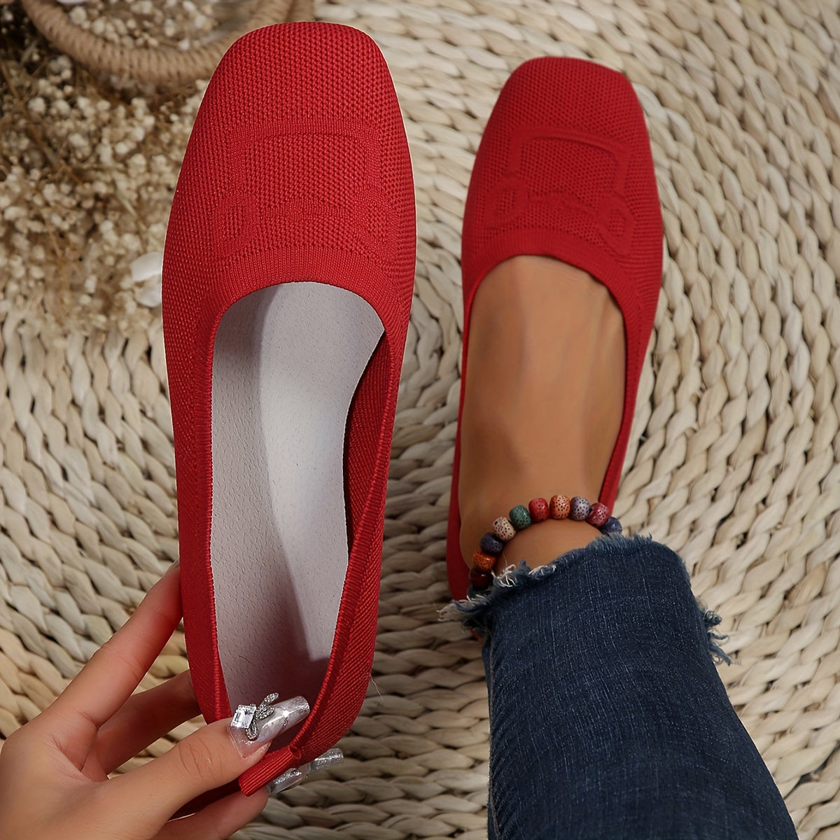 GifitoLuck Women’s Flat Knit Slip-On Loafer Shoes, Soft Round Toe Casual Flats for Spring 2026, Lightweight Everyday Walking Comfort Gift for Mum or Grandma