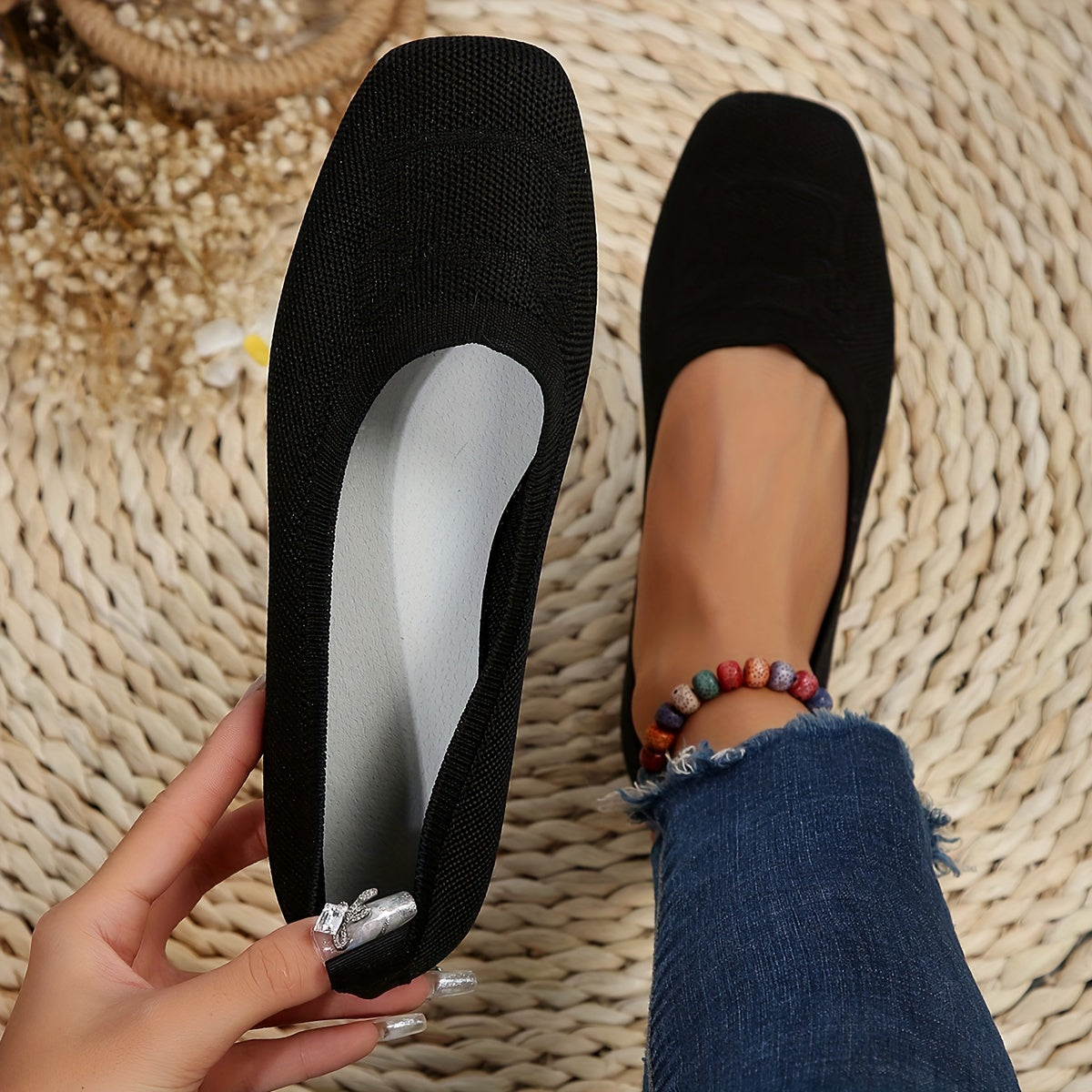 GifitoLuck Women’s Flat Knit Slip-On Loafer Shoes, Soft Round Toe Casual Flats for Spring 2026, Lightweight Everyday Walking Comfort Gift for Mum or Grandma