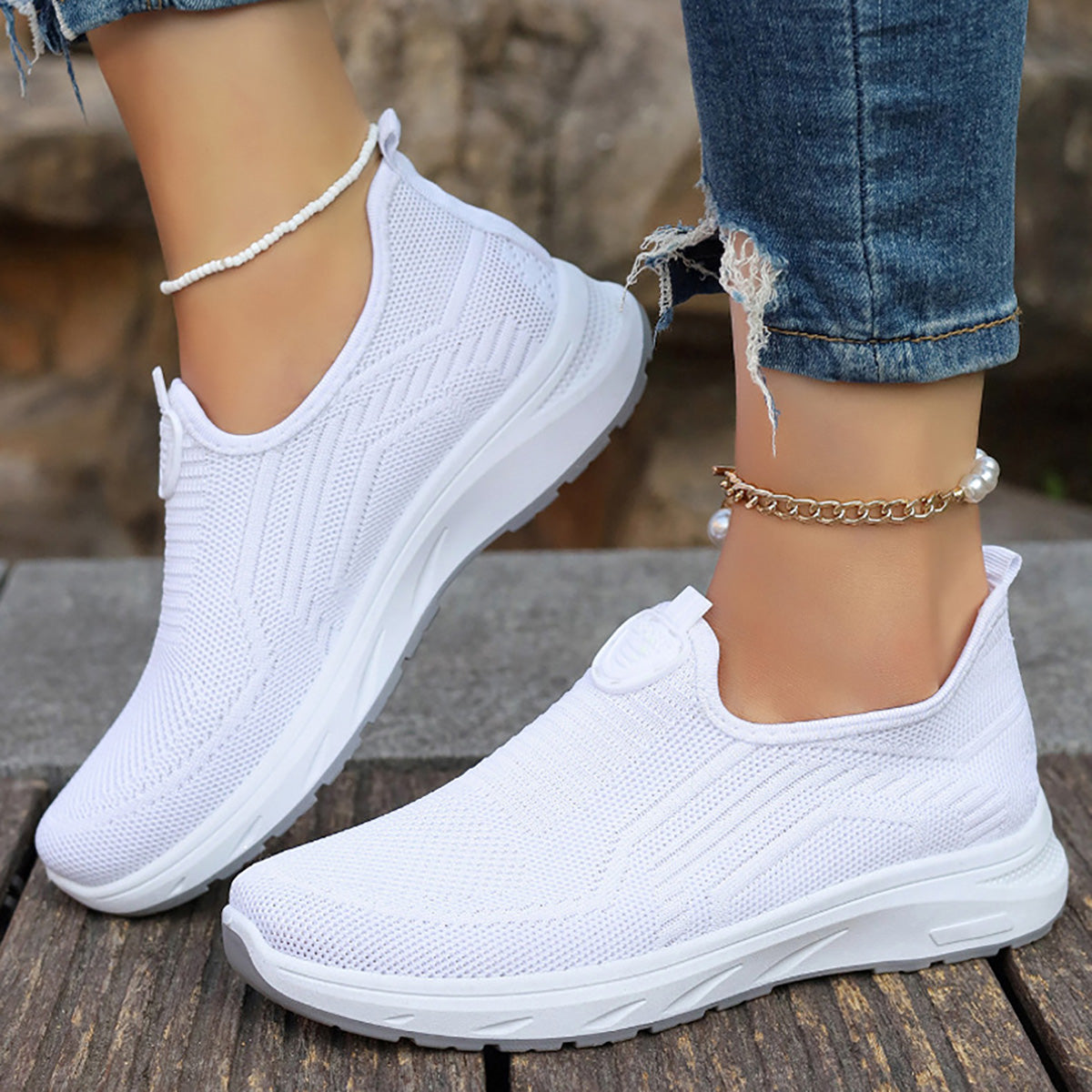 GifitoLuck Women’s Breathable Knit Slip-On Shoes, Lightweight Soft Sole Casual Comfort Trainers, Easy Everyday Walking Gift for Mum or Grandma