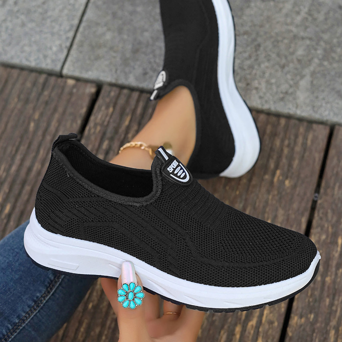 GifitoLuck Women’s Breathable Knit Slip-On Shoes, Lightweight Soft Sole Casual Comfort Trainers, Easy Everyday Walking Gift for Mum or Grandma