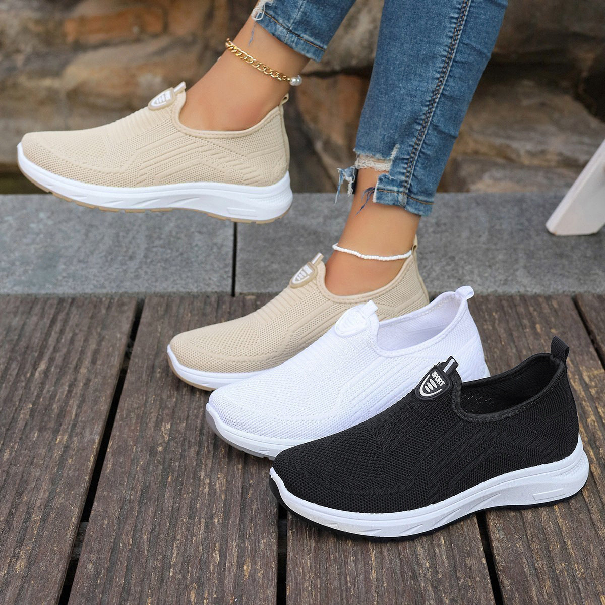 GifitoLuck Women’s Breathable Knit Slip-On Shoes, Lightweight Soft Sole Casual Comfort Trainers, Easy Everyday Walking Gift for Mum or Grandma