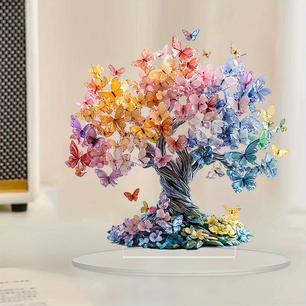 GiftoLuck 2D Crystal Butterfly Fortune Tree for Luck, Wealth & Home Harmony