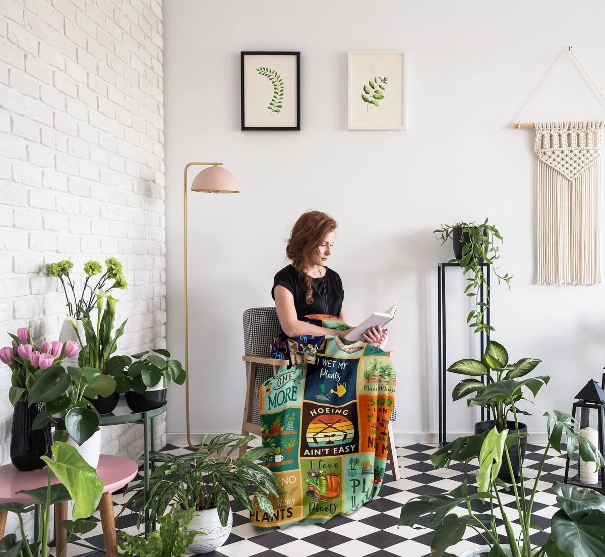 GiftoLuck “Home Is Where My Plants Are” Flannel Blanket for Mom Cozy Plant Lover Throw for Sofa, Bed & Living Room