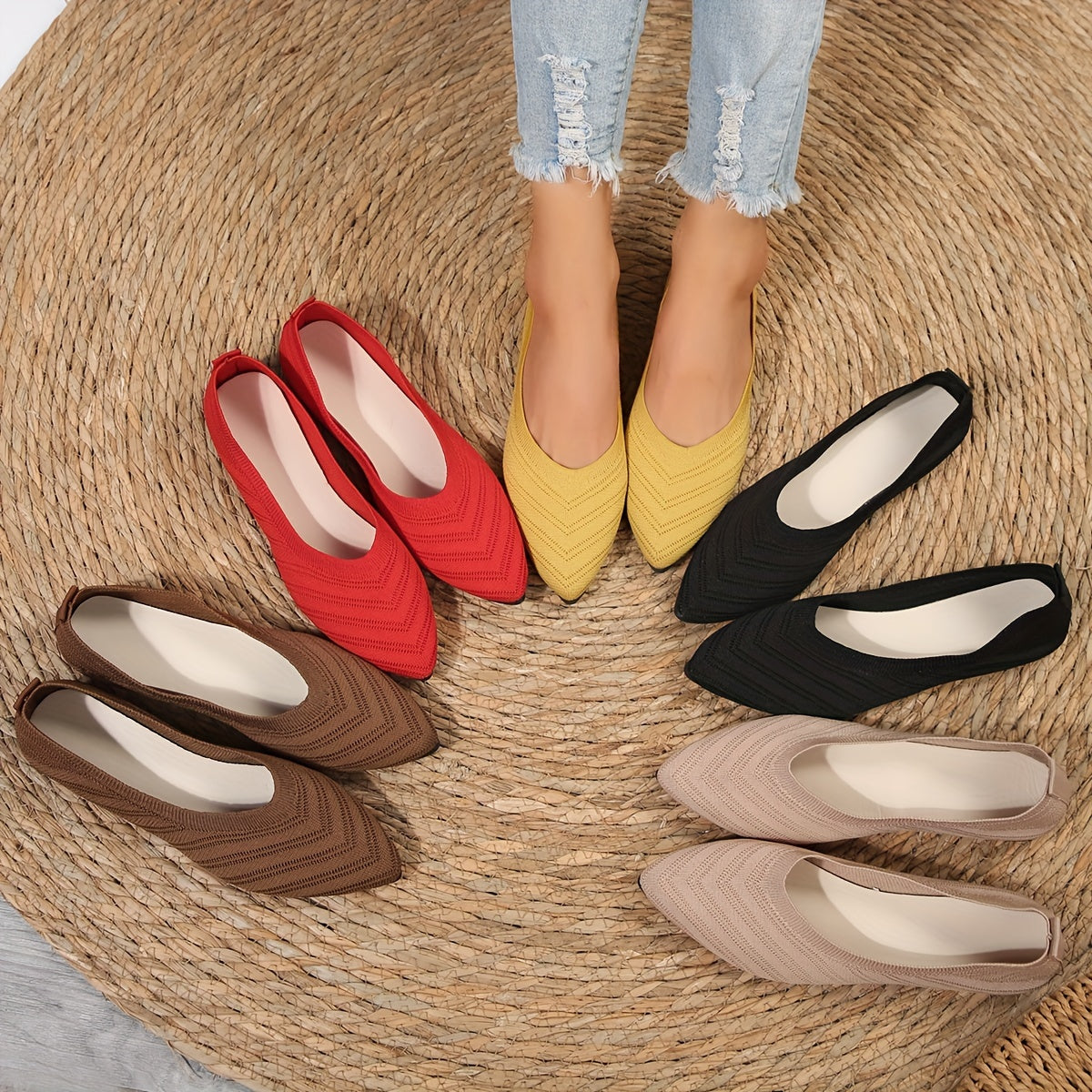 GifitoLuck Women’s Breathable Pointed Knit Flats, Lightweight Slip-On Casual Shoes for Spring 2026, Comfortable Everyday Walking Gift for Mum or Grandma