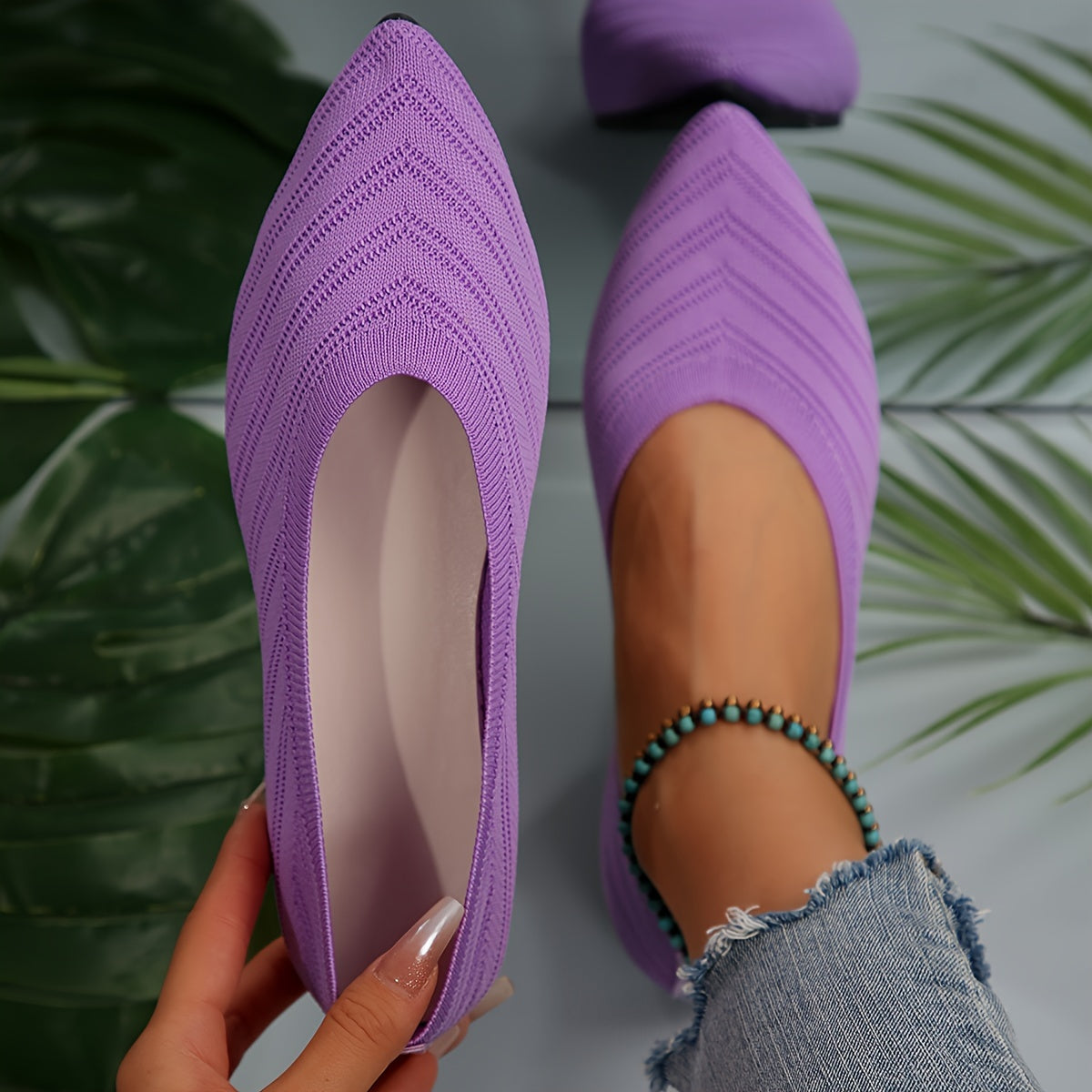 GifitoLuck Women’s Breathable Pointed Knit Flats, Lightweight Slip-On Casual Shoes for Spring 2026, Comfortable Everyday Walking Gift for Mum or Grandma