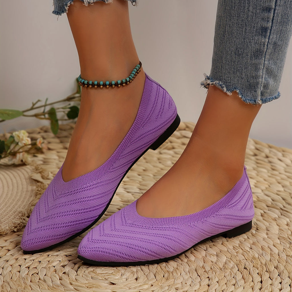 GifitoLuck Women’s Breathable Pointed Knit Flats, Lightweight Slip-On Casual Shoes for Spring 2026, Comfortable Everyday Walking Gift for Mum or Grandma