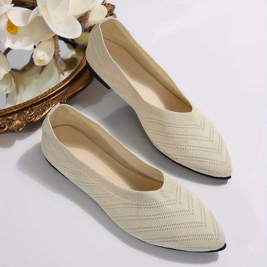 GifitoLuck Women’s Breathable Pointed Knit Flats, Lightweight Slip-On Casual Shoes for Spring 2026, Comfortable Everyday Walking Gift for Mum or Grandma