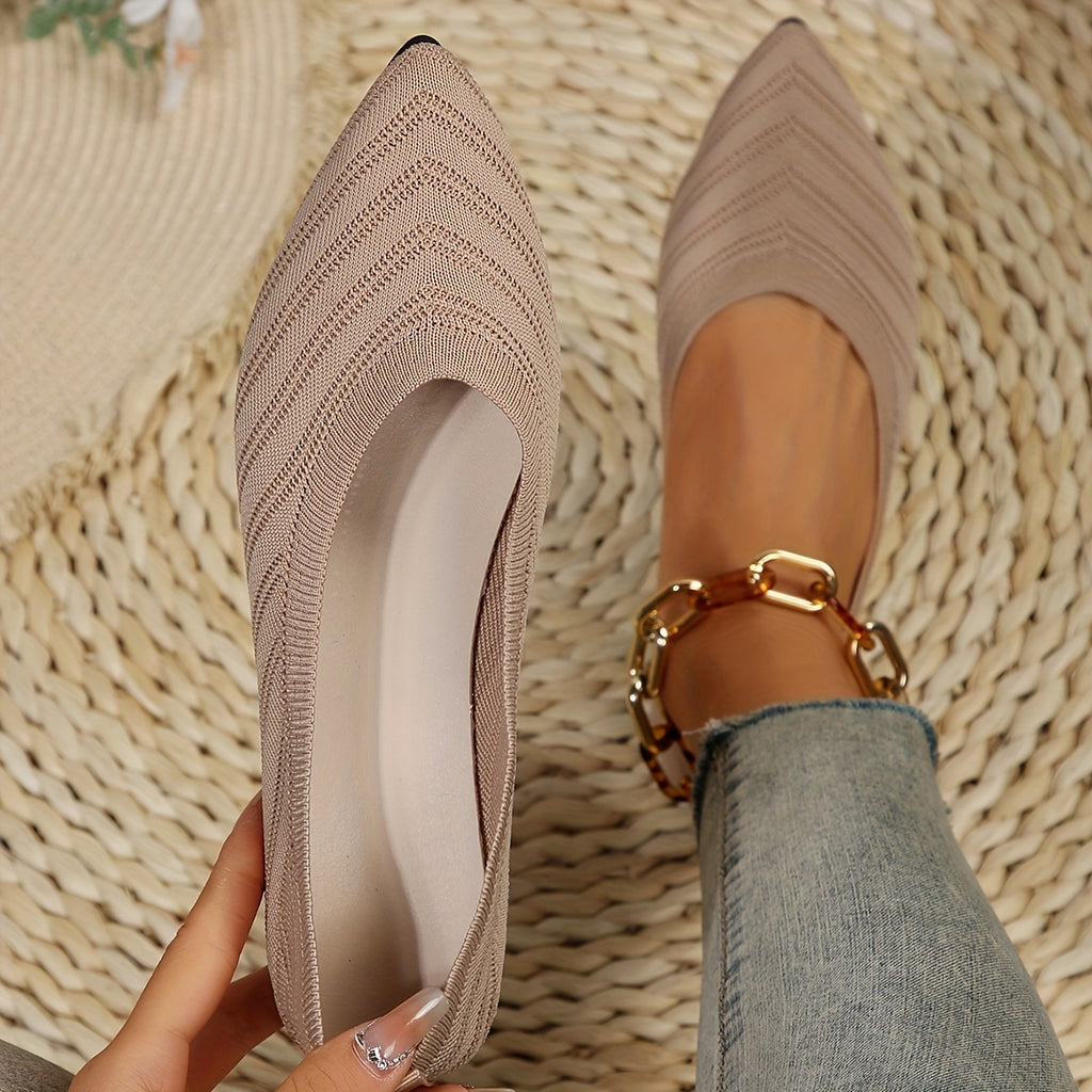 GifitoLuck Women’s Breathable Pointed Knit Flats, Lightweight Slip-On Casual Shoes for Spring 2026, Comfortable Everyday Walking Gift for Mum or Grandma