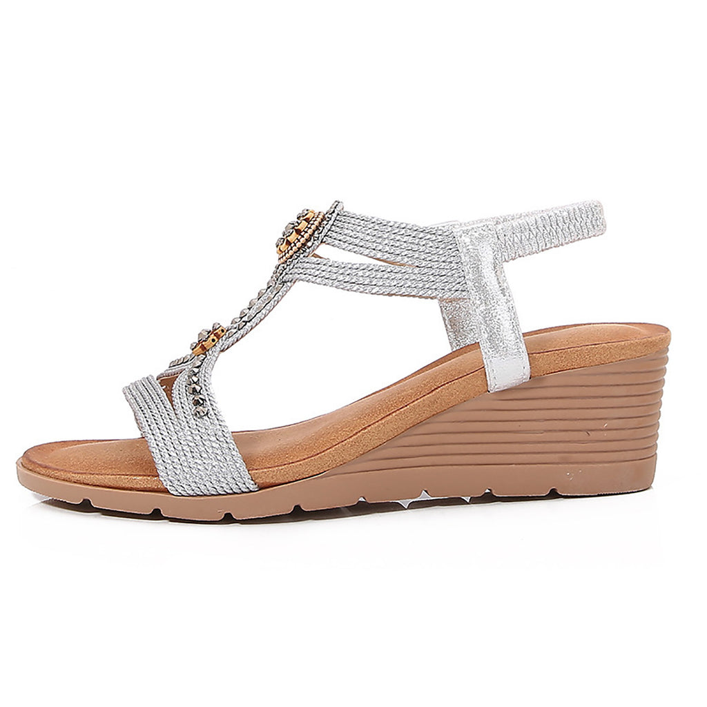 🔥Last Day 69% OFF🔥GiftoLuck Women Summer 2025 Bohemian T-strap Rhinestone Wedge Sandals