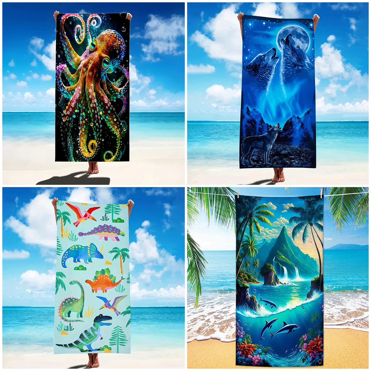 GiftoLuck Moon Turtle Animals Print Quick Dry Beach Towel Summer Holiday Travel Soft Bath Towel