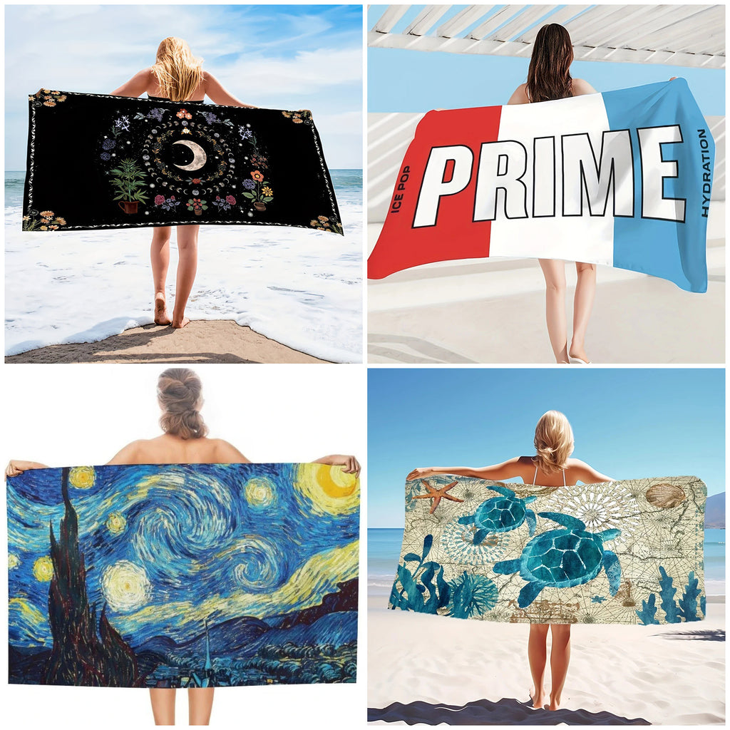 GiftoLuck Moon Turtle Animals Print Quick Dry Beach Towel Summer Holiday Travel Soft Bath Towel