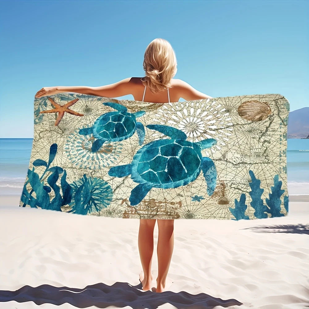 GiftoLuck Moon Turtle Animals Print Quick Dry Beach Towel Summer Holiday Travel Soft Bath Towel