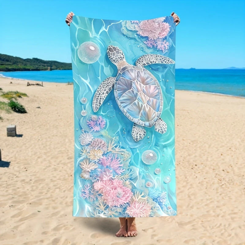 GiftoLuck Moon Turtle Animals Print Quick Dry Beach Towel Summer Holiday Travel Soft Bath Towel